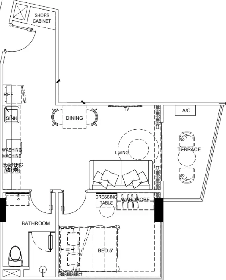 Sea Heaven Phuket Naithon Phase 3.1 1 bedroom 43.40 м² layout